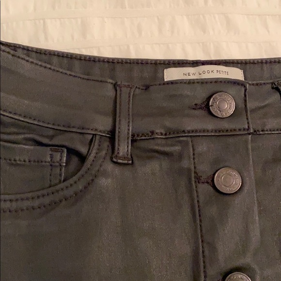 Black Faux Leather Mini Skirt with Front Buttons 2 - Picture 2 of 5